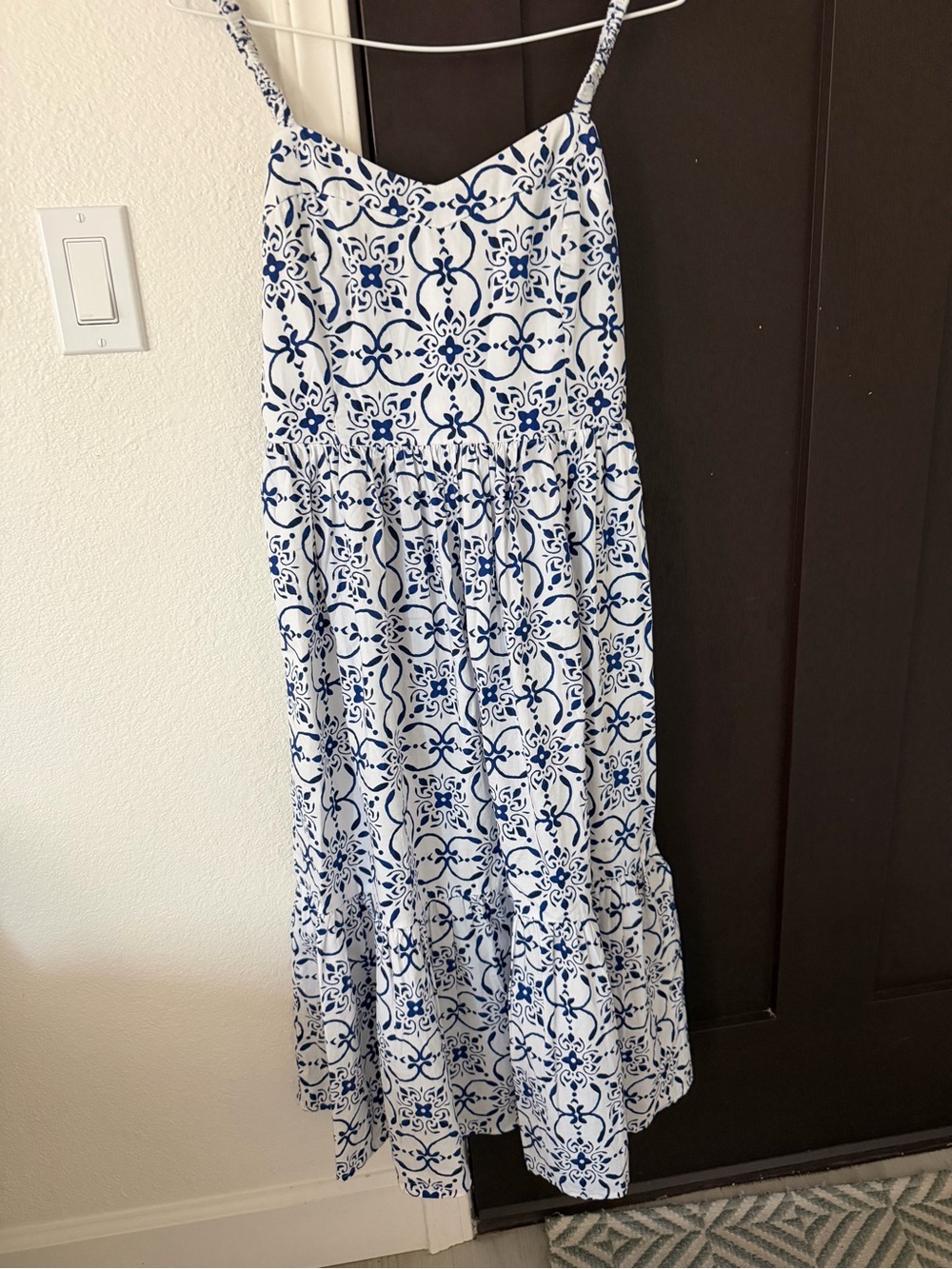 J crew white  Midi Dress with Blue Tile Print